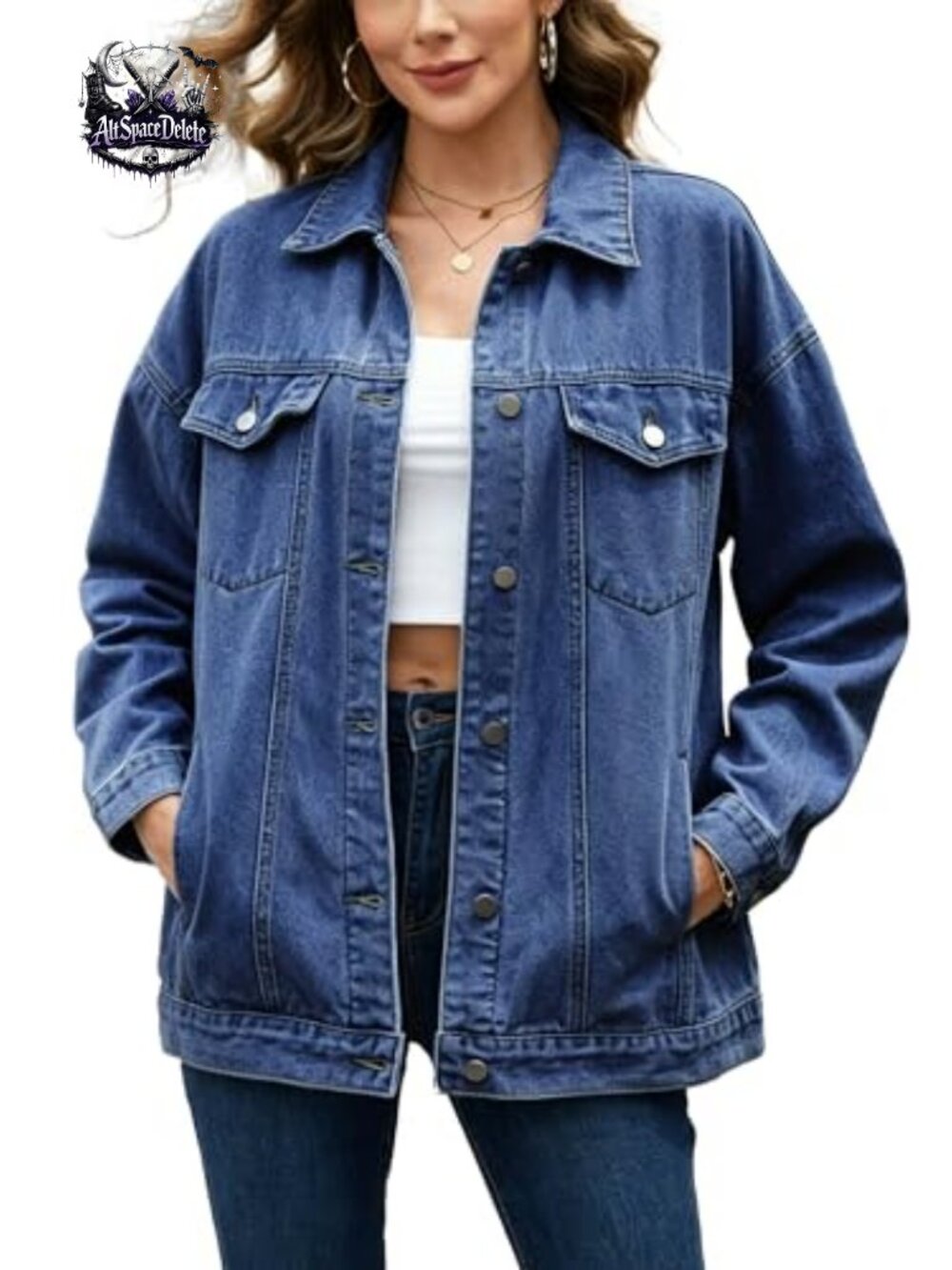 Oversized Denim Jacket Button Down Loose Fit Boyfriend Cotton